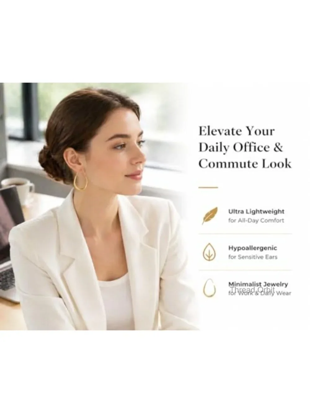 Hypoallergenic 18K Gold Plated Hoop Earrings - Lightweight 2 Pair Set
